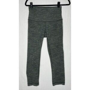 Lululemon Wunder Under Crop Mid-Rise Heathered Rain Touch Gator Green SZ 6